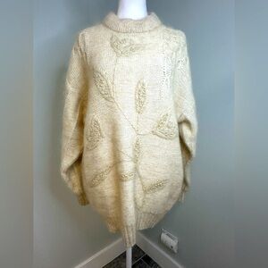 Gorgeous 3D Mohair  Floral Neutral Winter Cozy Knit Sweater